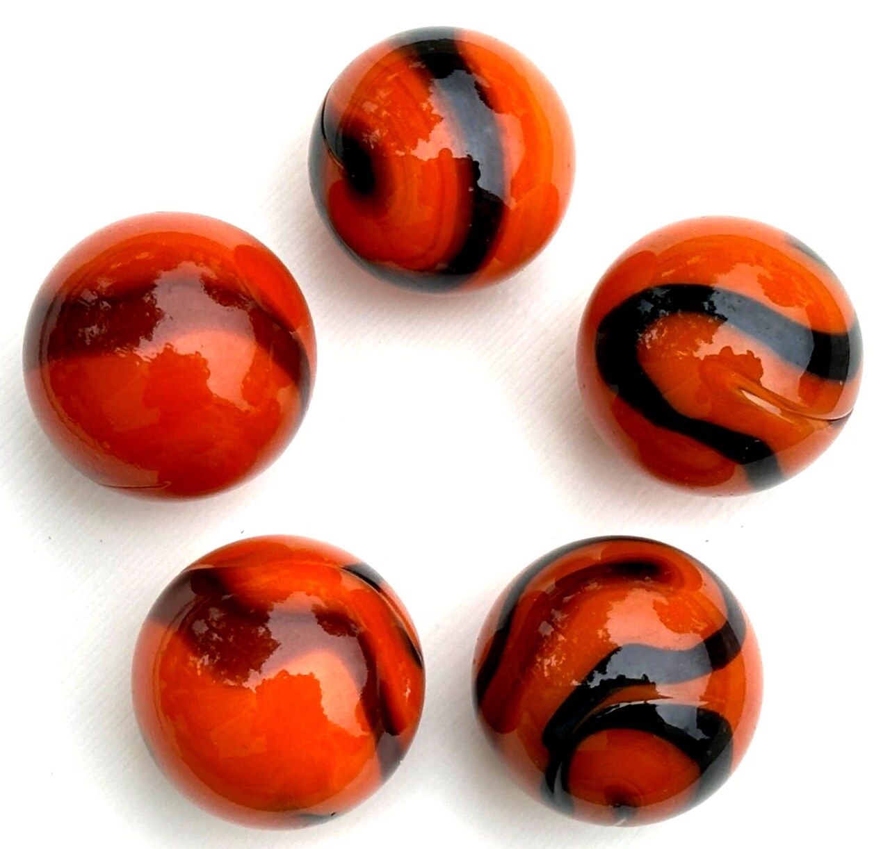 BENGAL TIGER Orange/Black Swirl Glass Marbles 22mm (7/8 inch) SHOOTER Taw (Lot of 10)